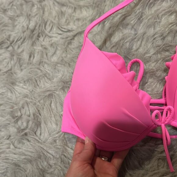 Victoria secret pink push-up halter‎ style ruffled swimsuit top - Picture 2 of 5